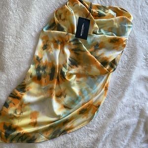 Orange Tie Dye Ruched Side Midi Skirt